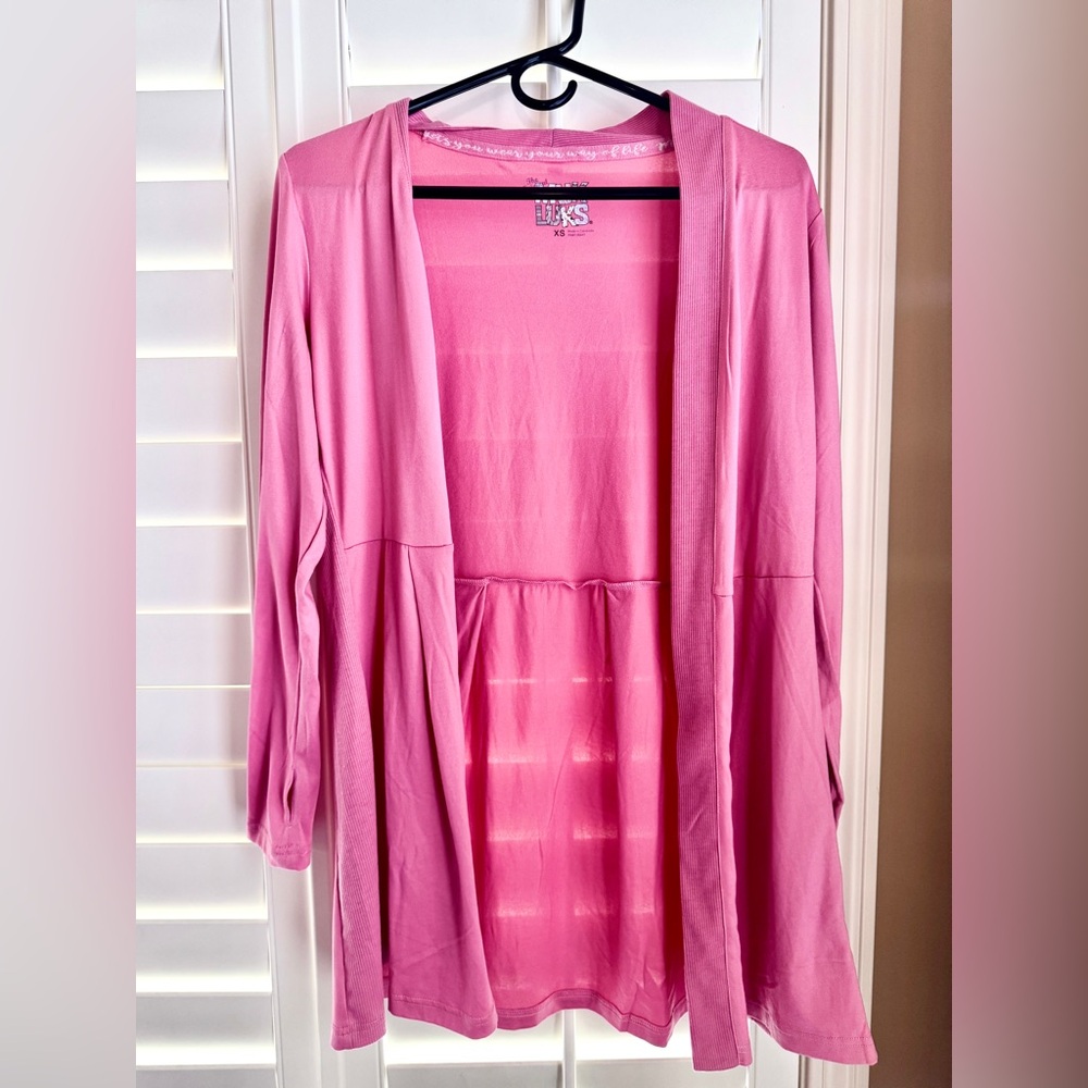 Muk Luks‎ Pink Open Cardigan XS Long Sleeve Thumbhole Empire Waist Loungewear